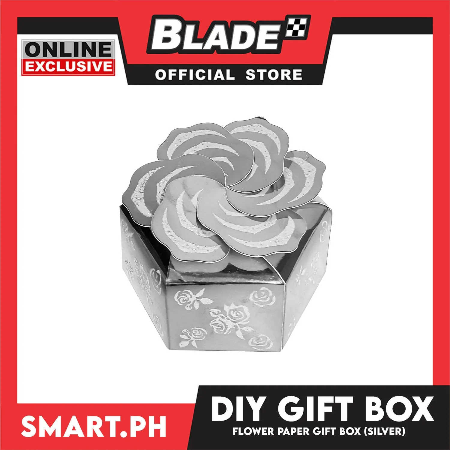 10pcs DIY Gift Box, Flower On Top Design Paper Gift Box 7cm (Silver) Perfect For Party Giveaway Or Souvenir