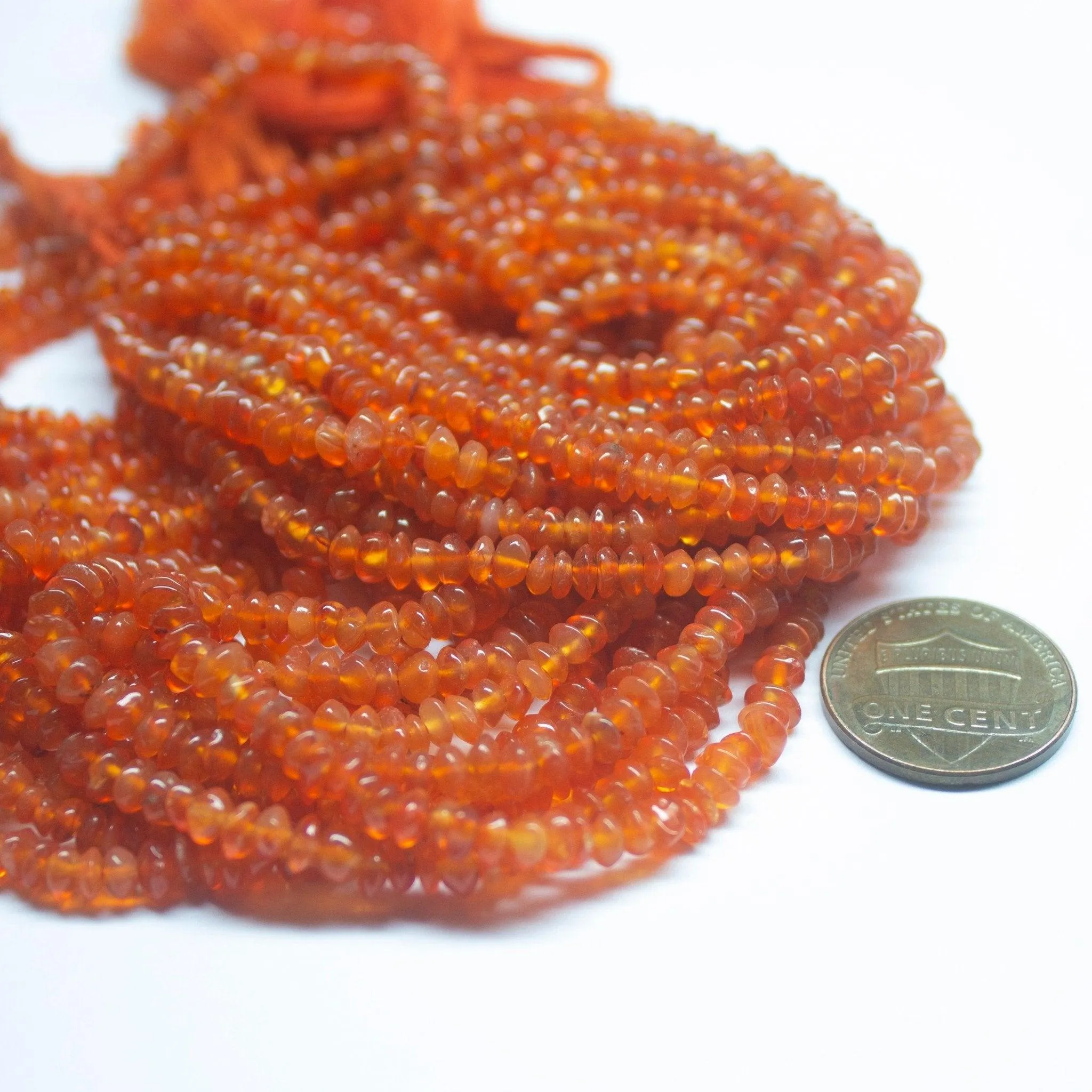 3 Strand Natural Orange Carnelian Smooth Rondelle Gemstone Loose Beads 3-4mm 14"