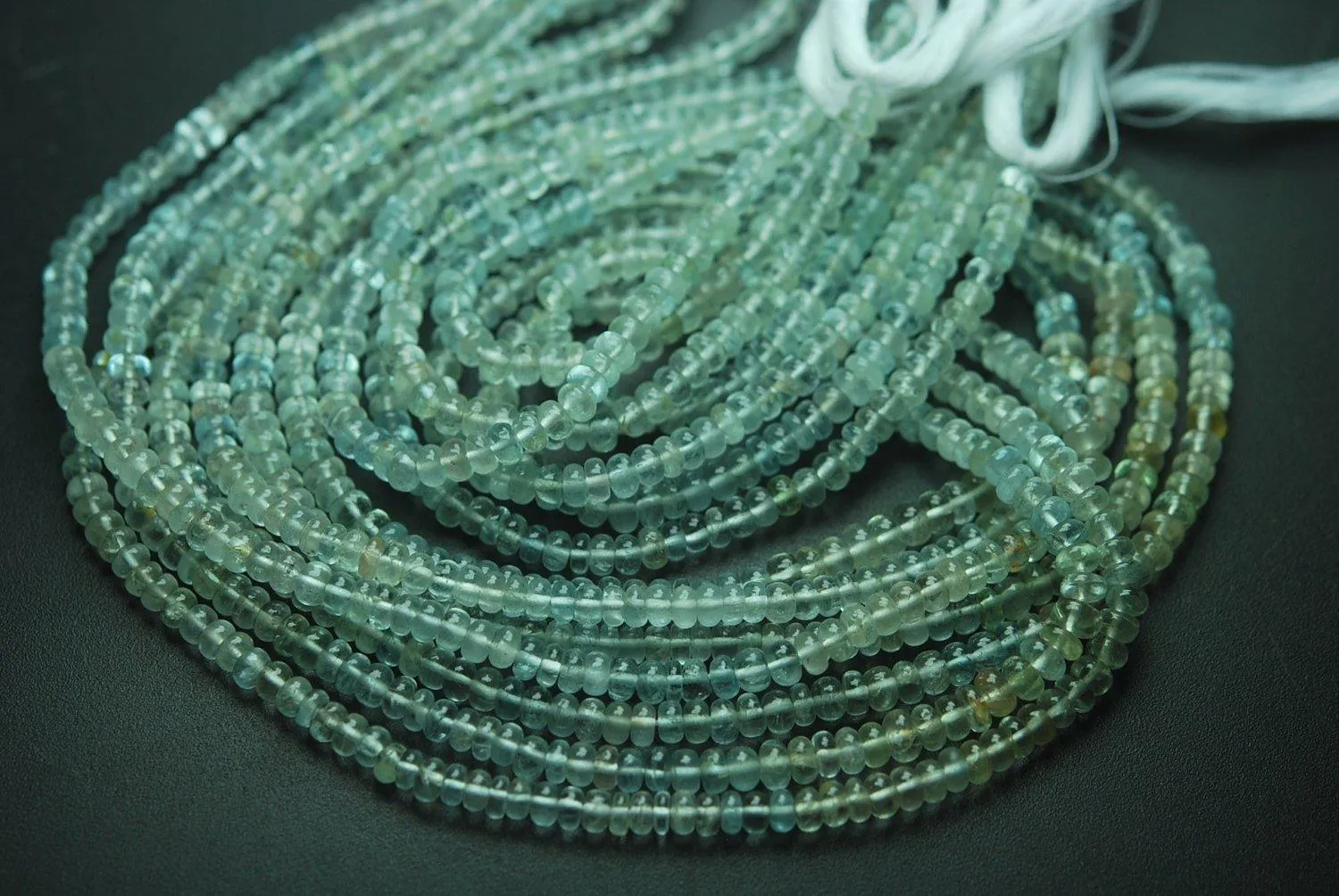 3X14 Inch Strand,Super Finest,Aquamarine Smooth Polished Rondells, Size 3.5-4mm