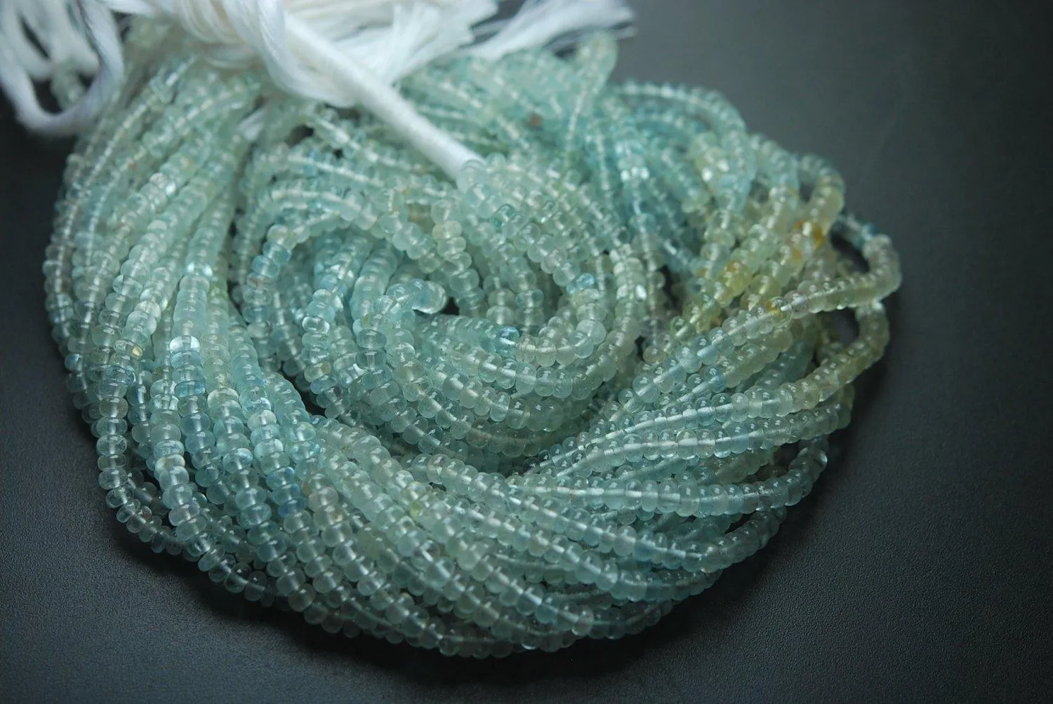 3X14 Inch Strand,Super Finest,Aquamarine Smooth Polished Rondells, Size 3.5-4mm
