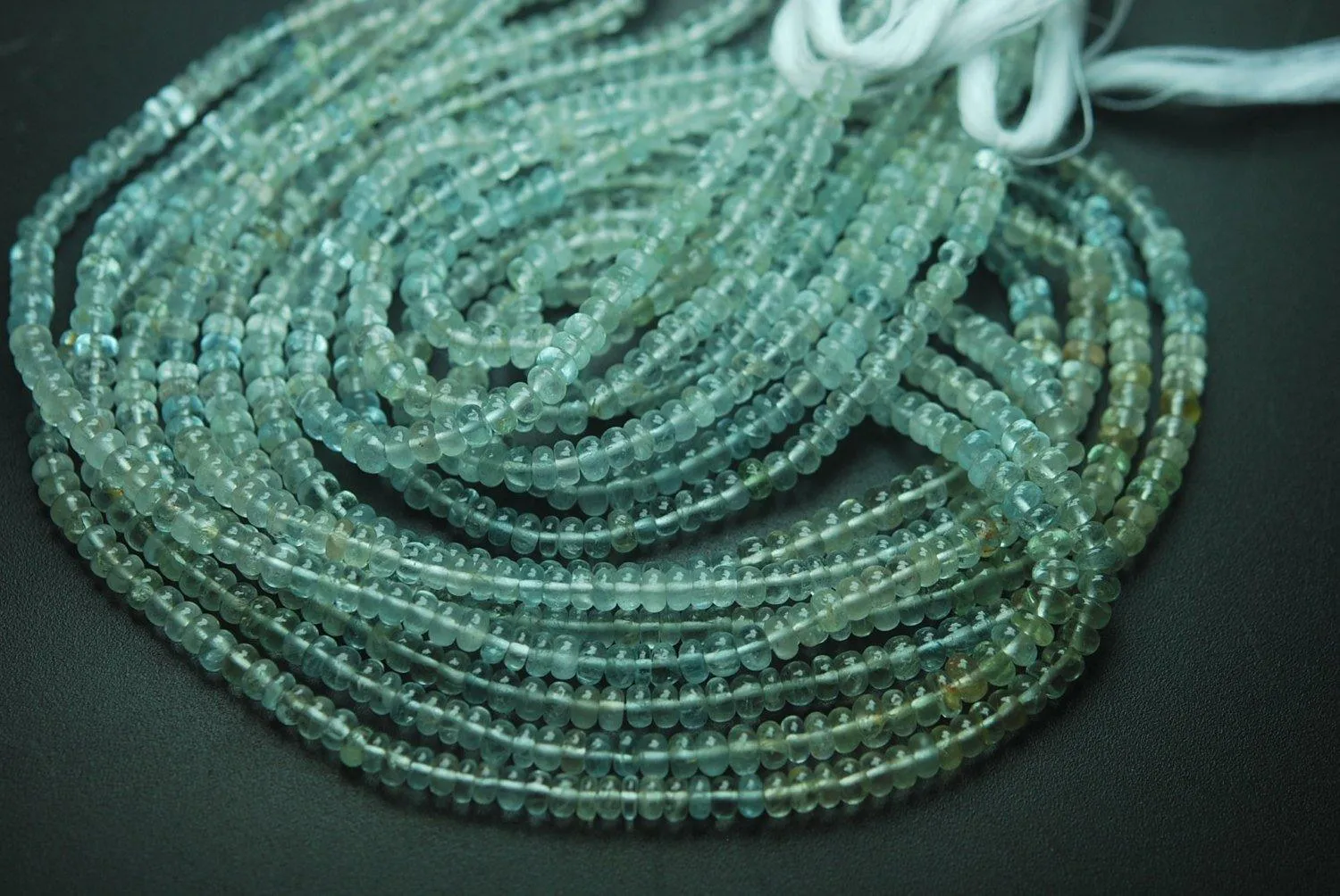 3X14 Inch Strand,Super Finest,Aquamarine Smooth Polished Rondells, Size 3.5-4mm