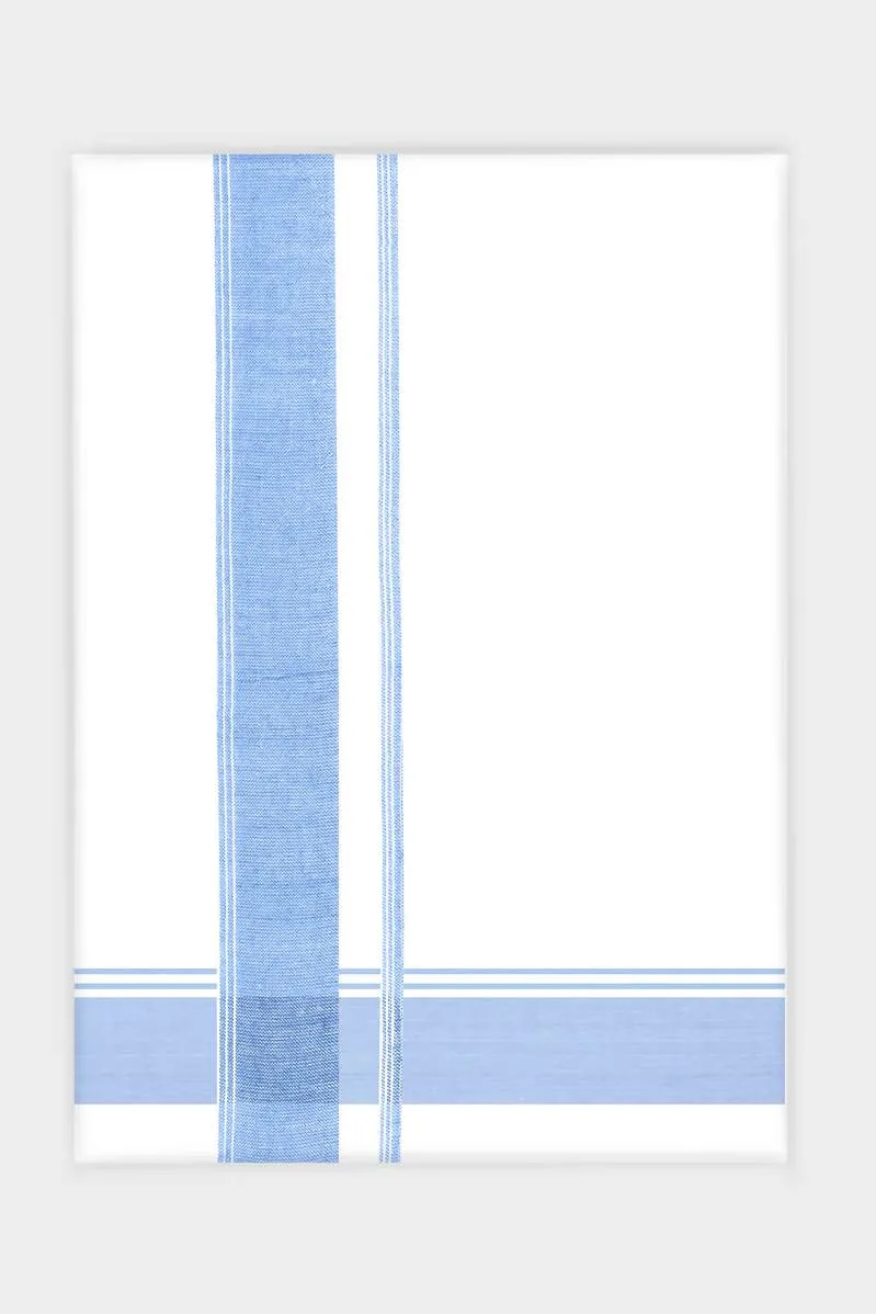 Alvin Avatar  - Light Blue Smooth Cotton Double Layered Dhoti With Fancy Borders | Uathayam