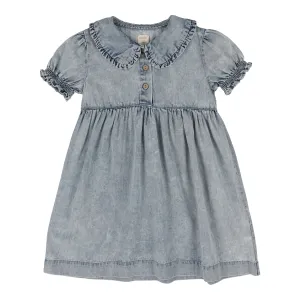 Analogie Stonewash Peter Pan Dress Short Sleeve - Blue Wash
