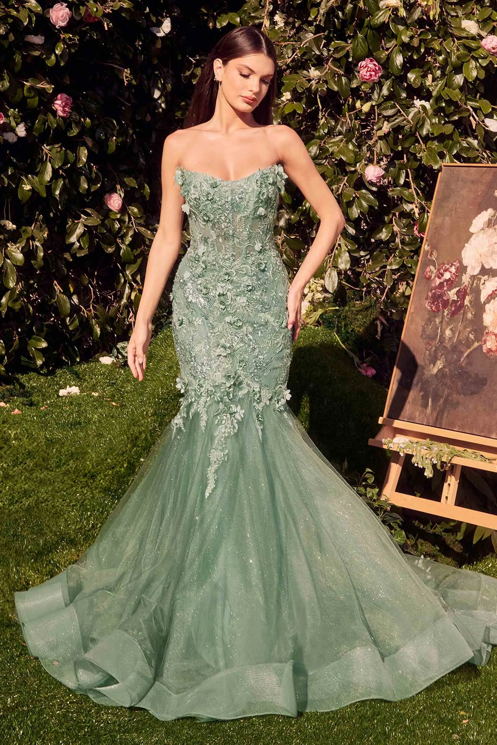 Andrea & Leo MA101 Strapless Mermaid Dress With Removable Bolero
