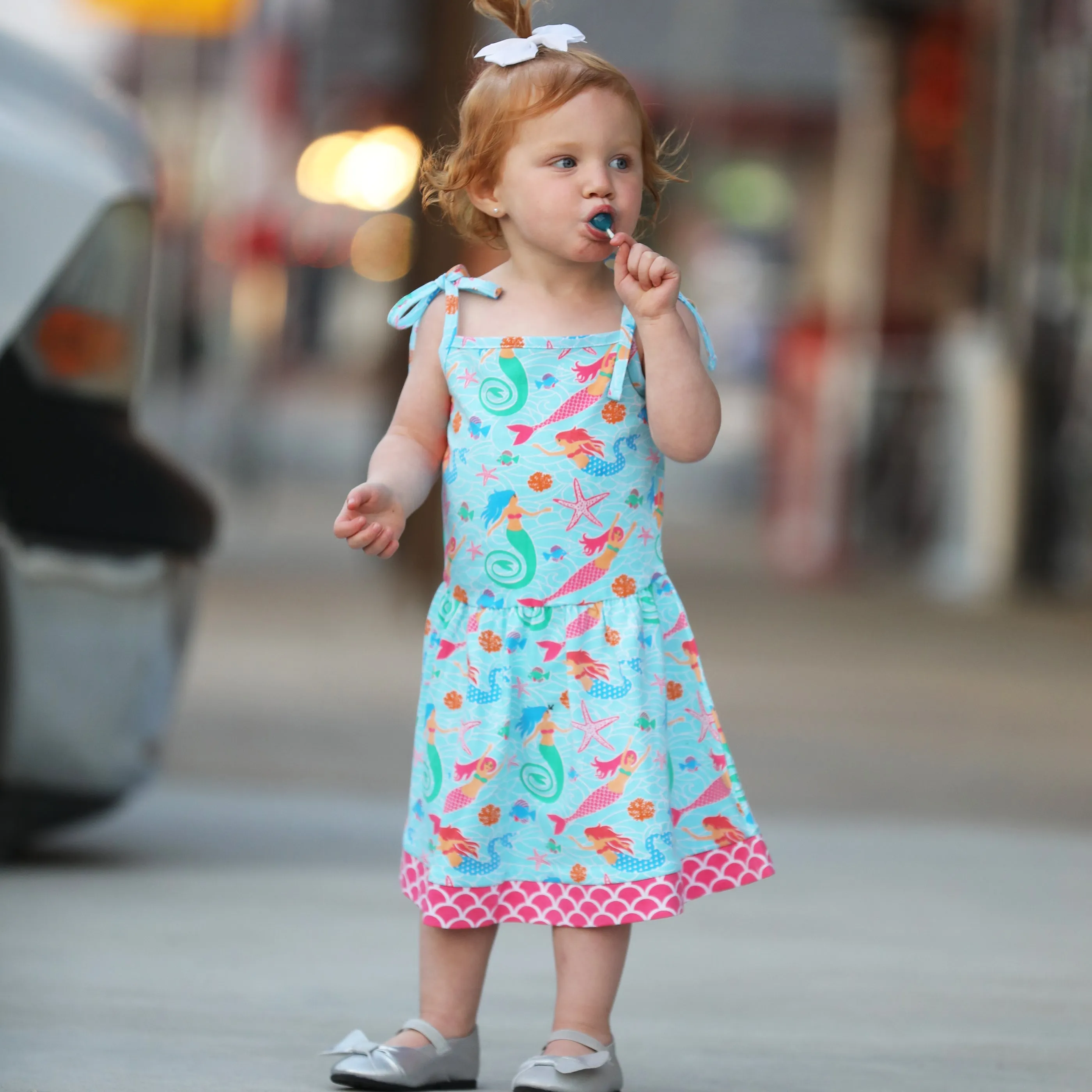 AnnLoren Little Big Girls Mermaid Sea Creatures Dress Cotton Knit Sleeveless Spaghetti Straps