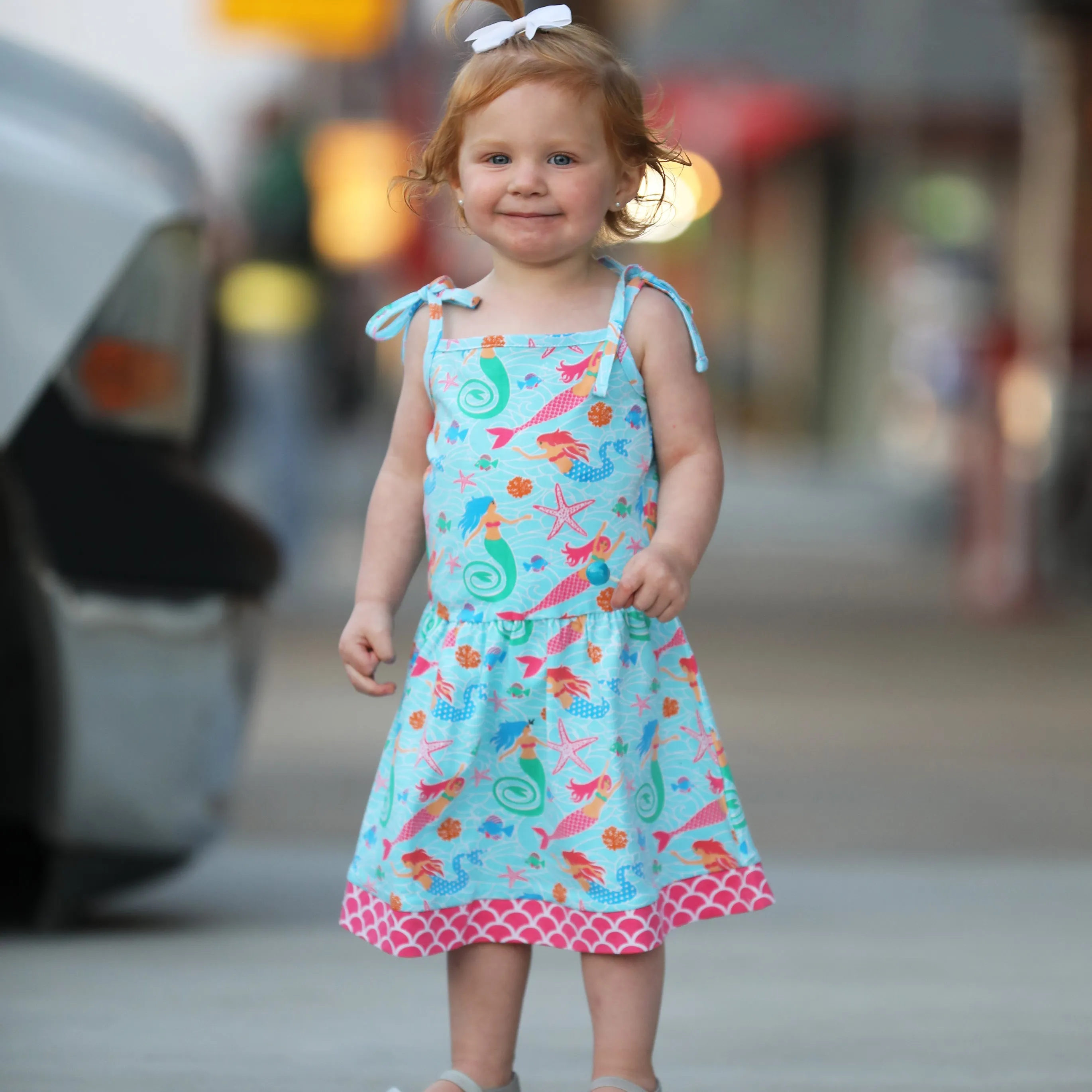 AnnLoren Little Big Girls Mermaid Sea Creatures Dress Cotton Knit Sleeveless Spaghetti Straps