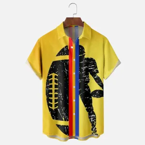 Art American Football Yellow Chest Pocket Hawaiian Shirt