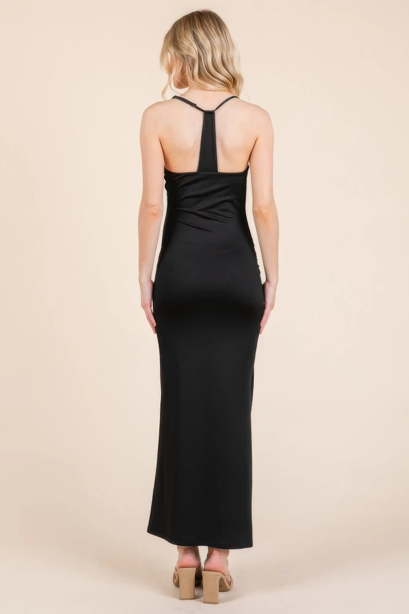 Asymmetry Ruched Double Layered Maxi Dress