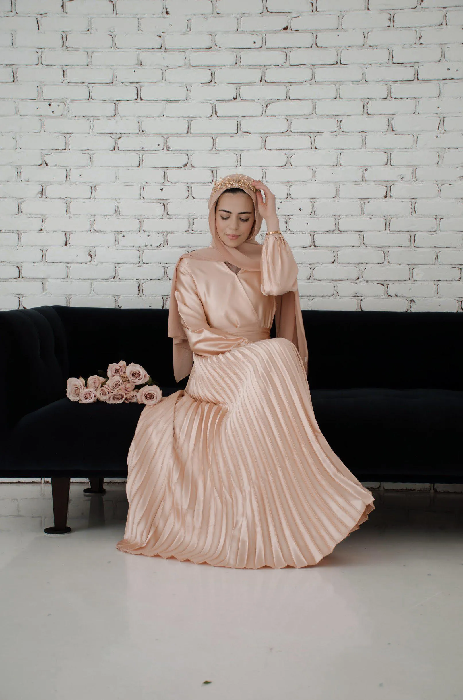 Ayla Pleated Satin Gown - Sunlight Gold