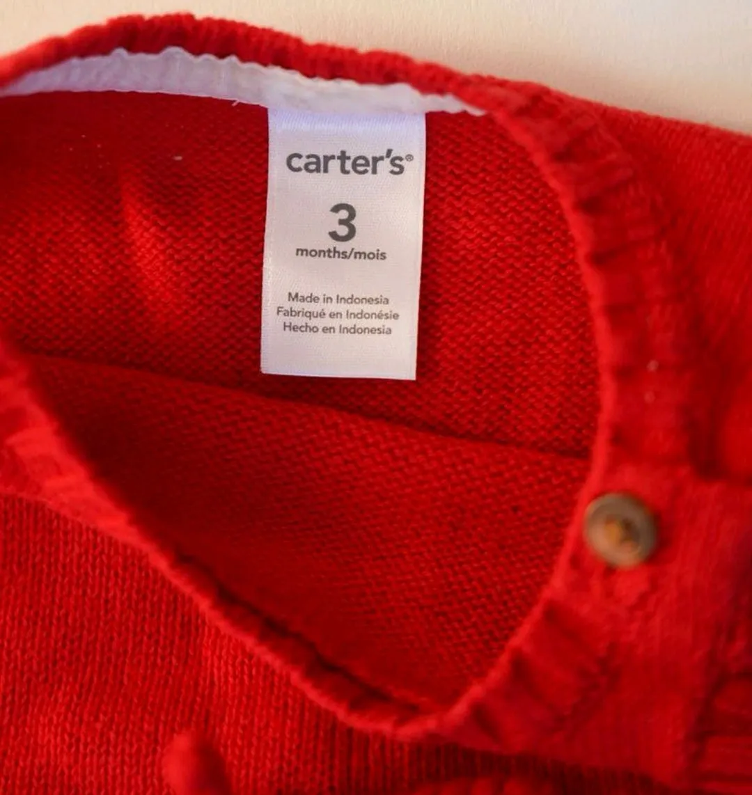 BABY GIRL SIZE 3 MONTHS - CARTER'S, Soft Cotton, Knit Winter Dress EUC B15