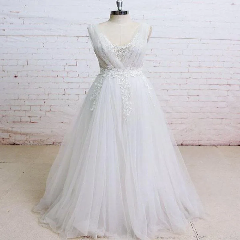 Backless V Neck Lace A-line Cheap Wedding Bridal Dresses, Wedding Dresses, TYP0499