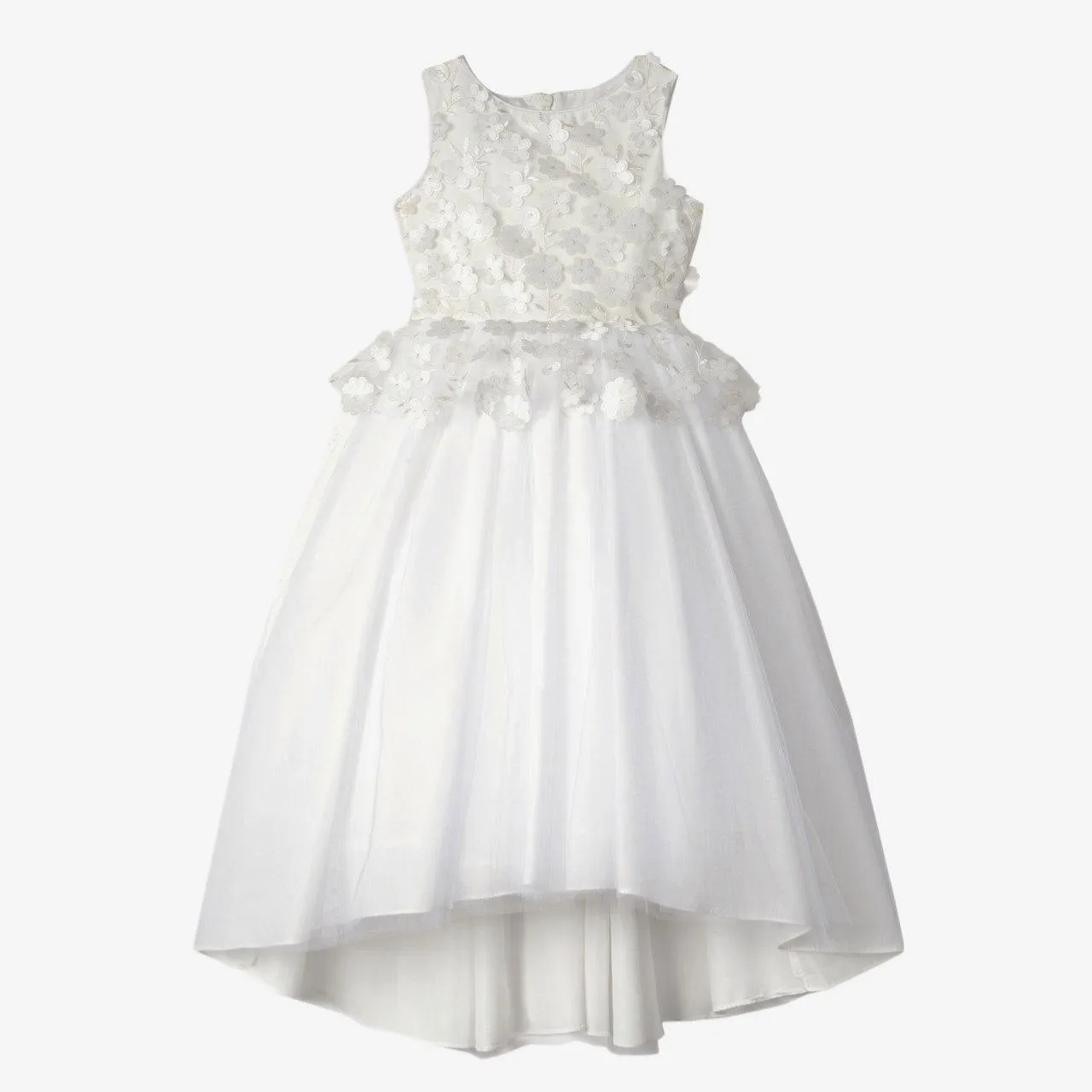BADGLEY MISCHKA Girl's White 3D Flower Pelpum Maxi Dress #48352800 NWT