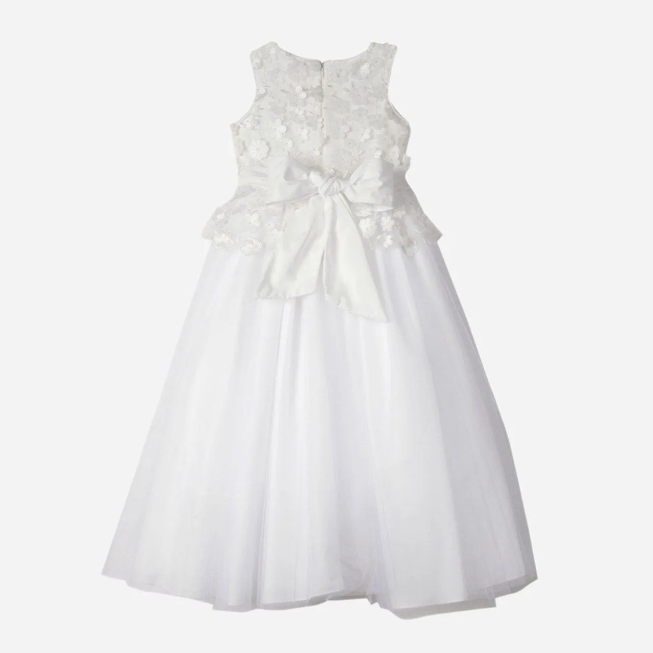BADGLEY MISCHKA Girl's White 3D Flower Pelpum Maxi Dress #48352800 NWT
