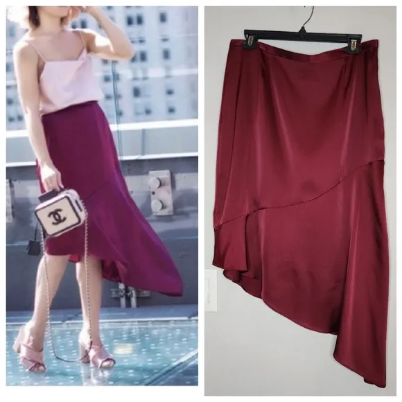 Banana Republic Olivia Palermo Maroon Red Satin Asymmetrical Skirt Size 10