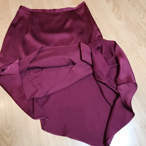Banana Republic Olivia Palermo Maroon Red Satin Asymmetrical Skirt Size 10