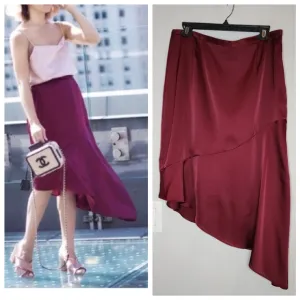 Banana Republic Olivia Palermo Maroon Red Satin Asymmetrical Skirt Size 10
