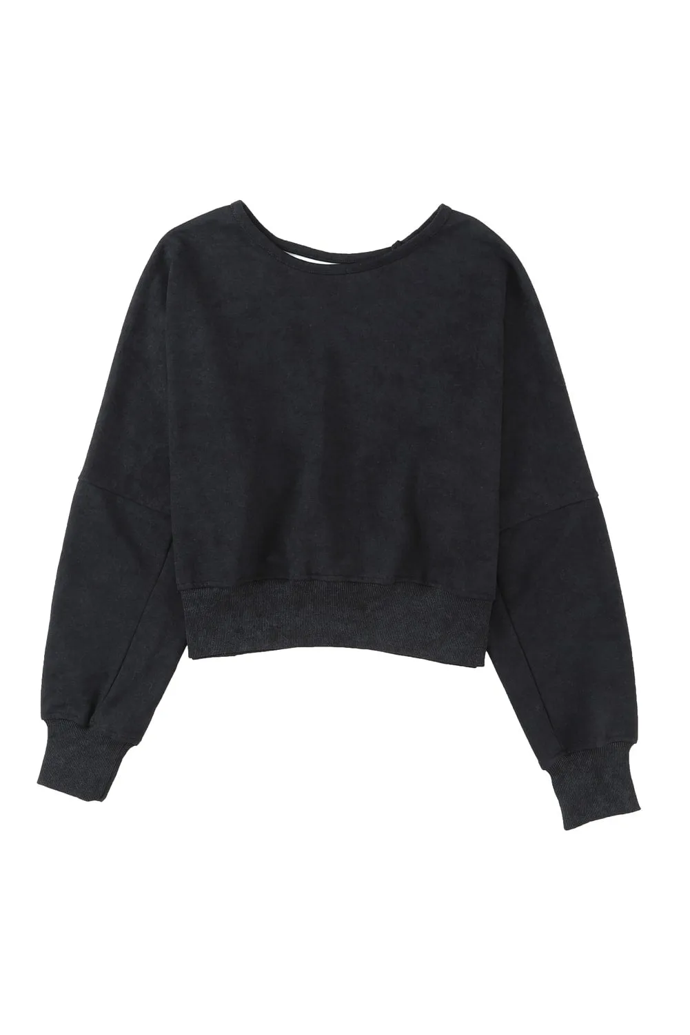 BerryBetty - Black Acid Wash V-shape Open Back Sweatshirt