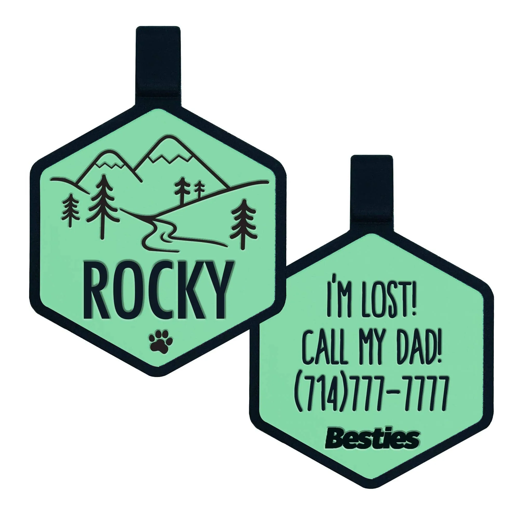 Besties Pets - Mountain Adventure Silicone Dog ID Tag: Sky Blue