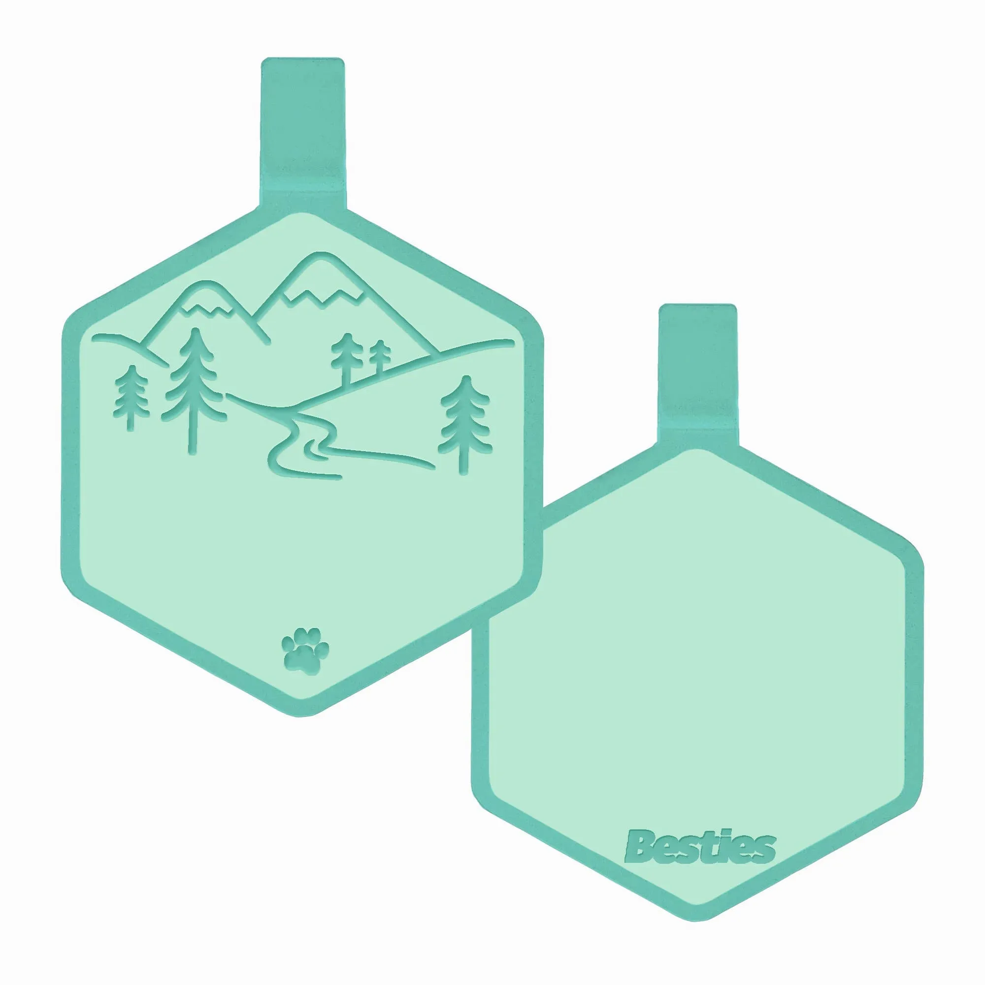 Besties Pets - Mountain Adventure Silicone Dog ID Tag: Sky Blue