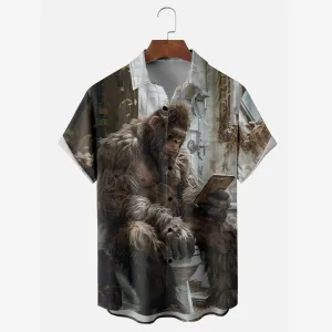 Bigfoot Toilet Reading Funny Pocket Hawaiian Shirt