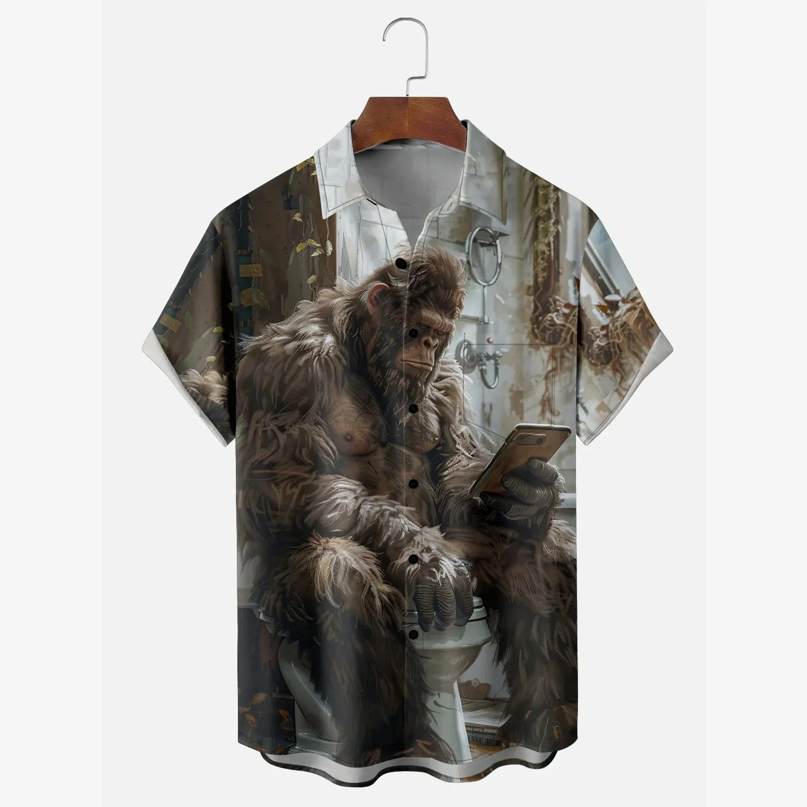 Bigfoot Toilet Reading Funny Pocket Hawaiian Shirt