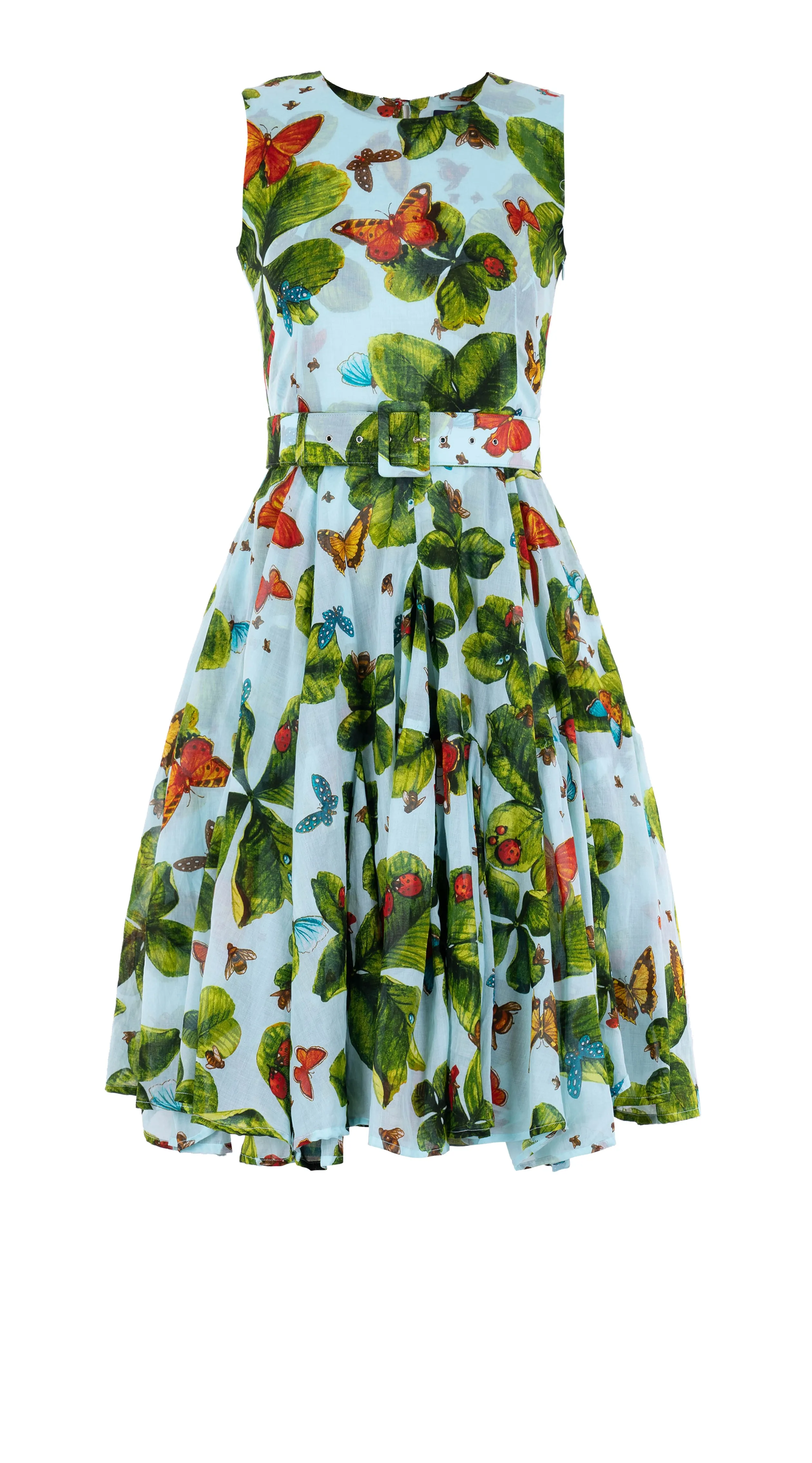 Birdy Dress #2 Crew Neck Sleeveless Cotton Musola (Clover Butterfly Small)