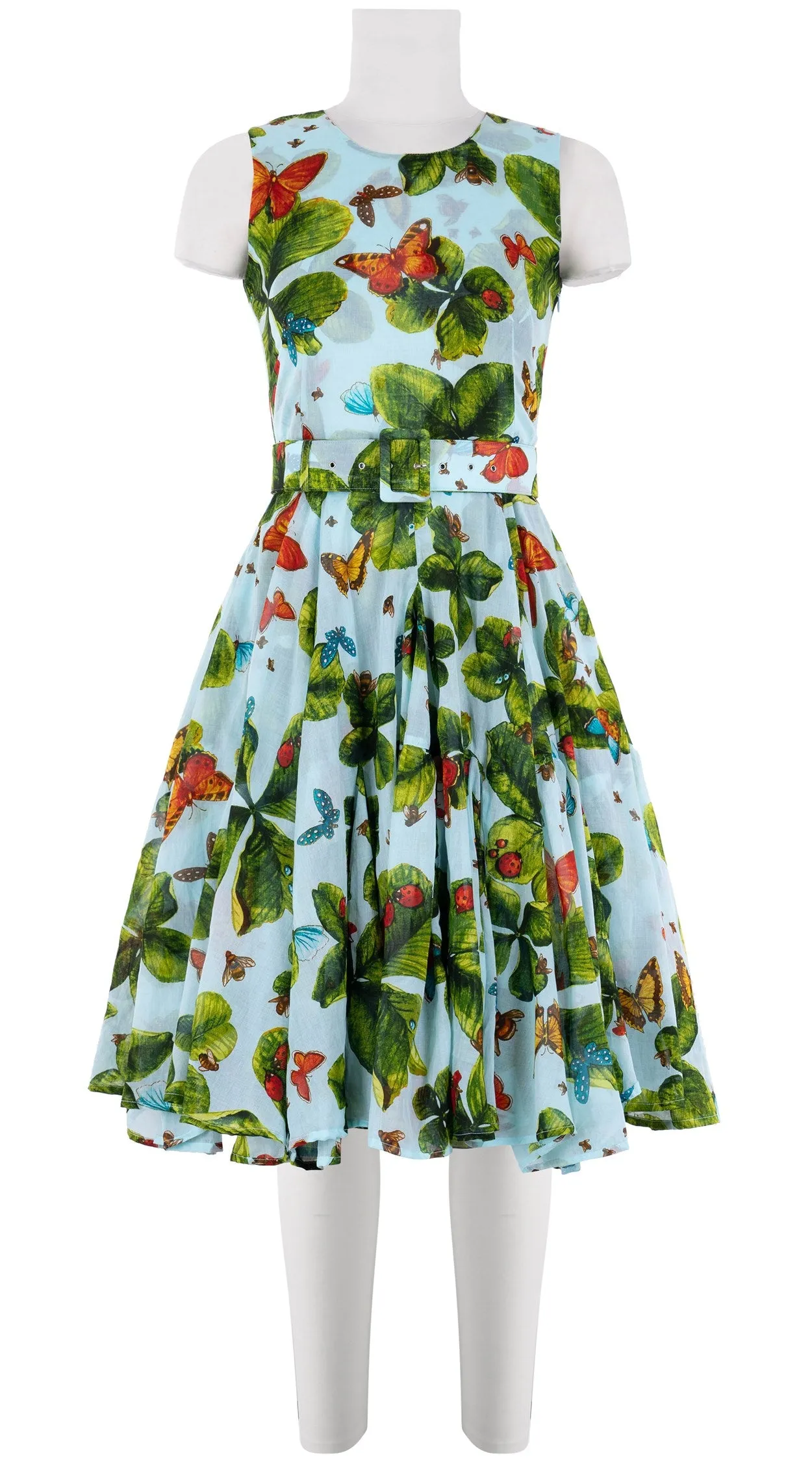 Birdy Dress #2 Crew Neck Sleeveless Cotton Musola (Clover Butterfly Small)