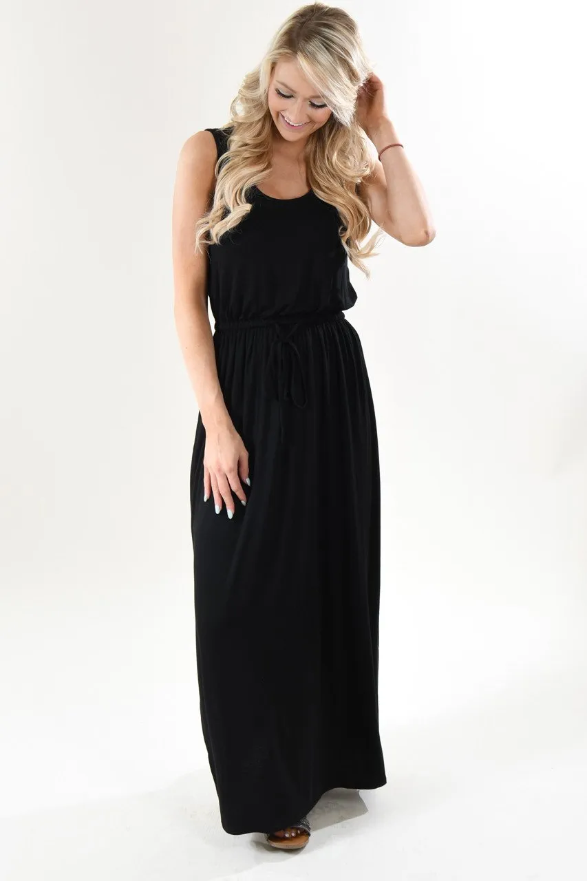 Black Drawstring Maxi Dress