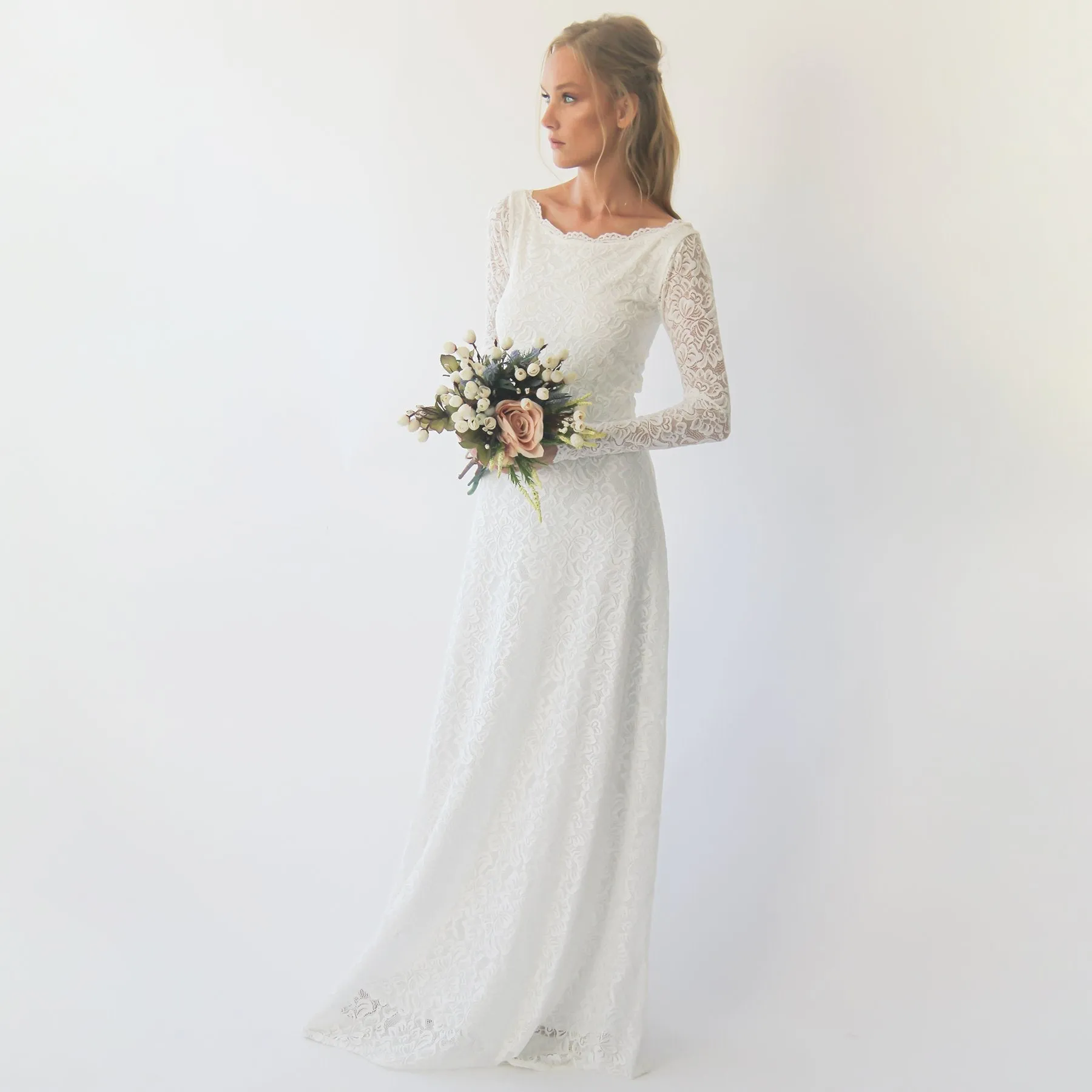 Boat neckline dress #1297