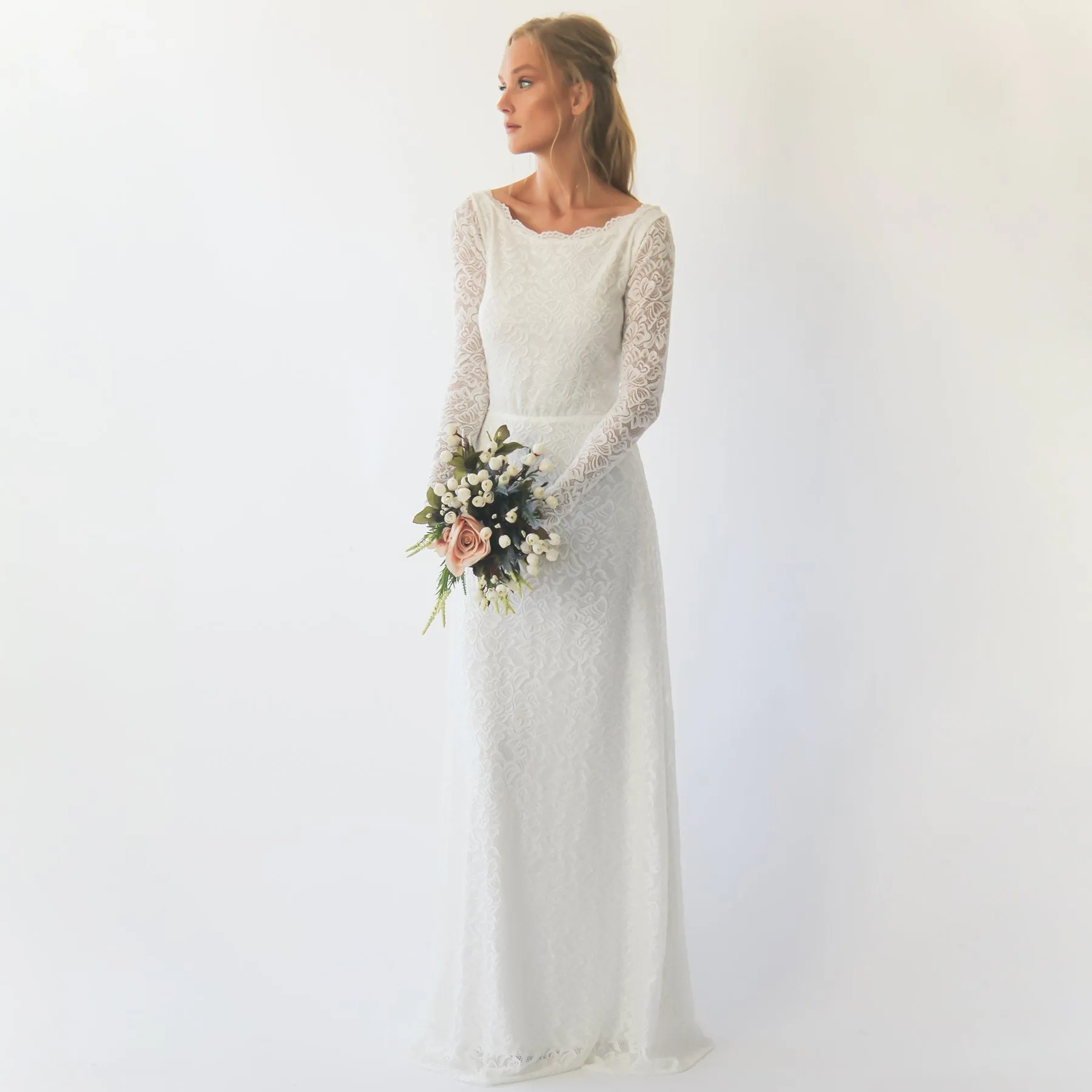 Boat neckline dress #1297