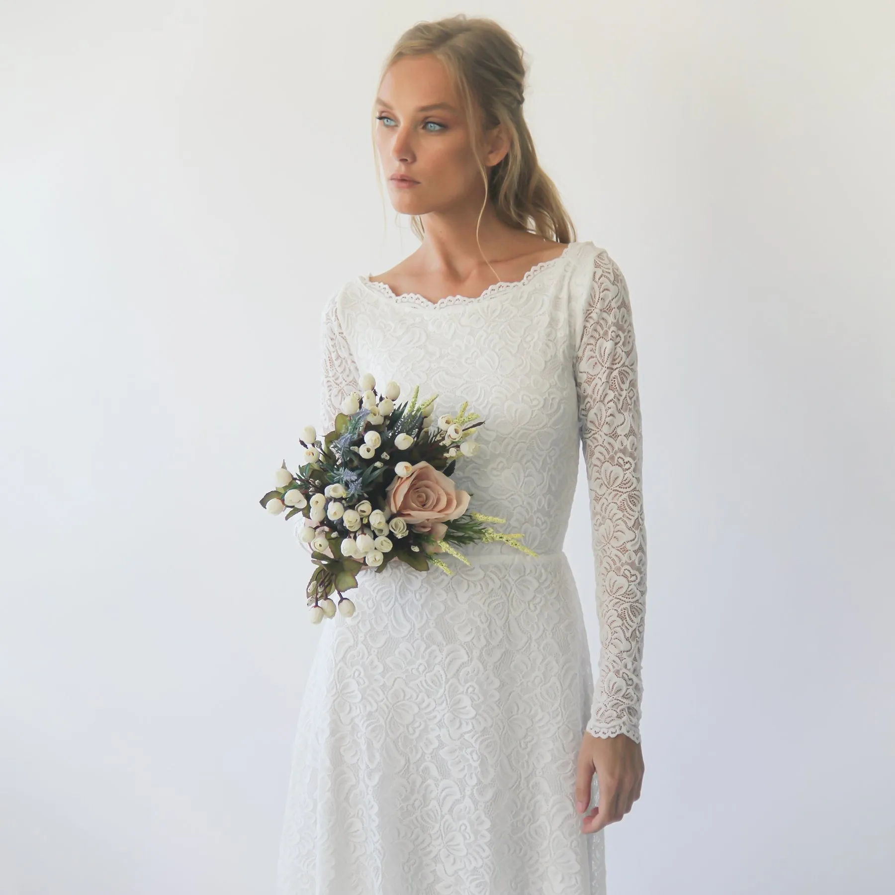 Boat neckline dress #1297