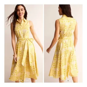 Boden Amy Sleeveless Midi Fit &amp; Flare Shirt Dress Passionfruit Gardenia - 16-18