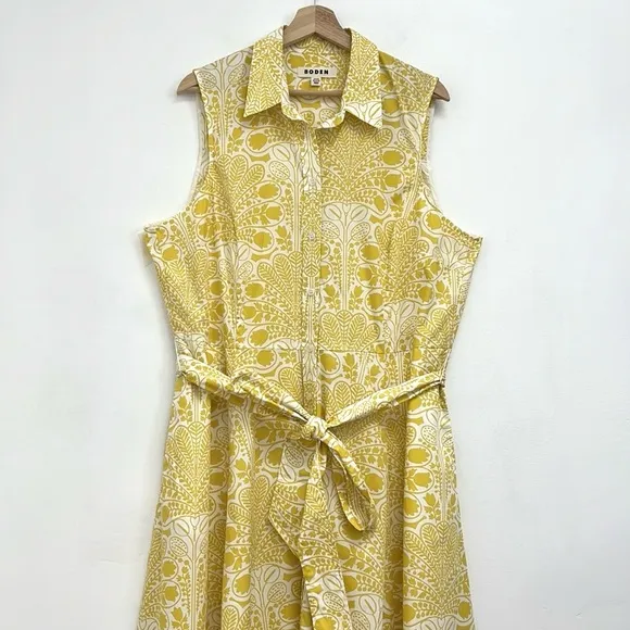 Boden Amy Sleeveless Midi Fit &amp; Flare Shirt Dress Passionfruit Gardenia - 16-18