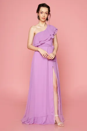 BONITA One Sided Ruffle Maxi Dress with Slit (Lavender)