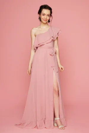 BONITA One Sided Ruffle Maxi Dress with Slit (Old Rose)