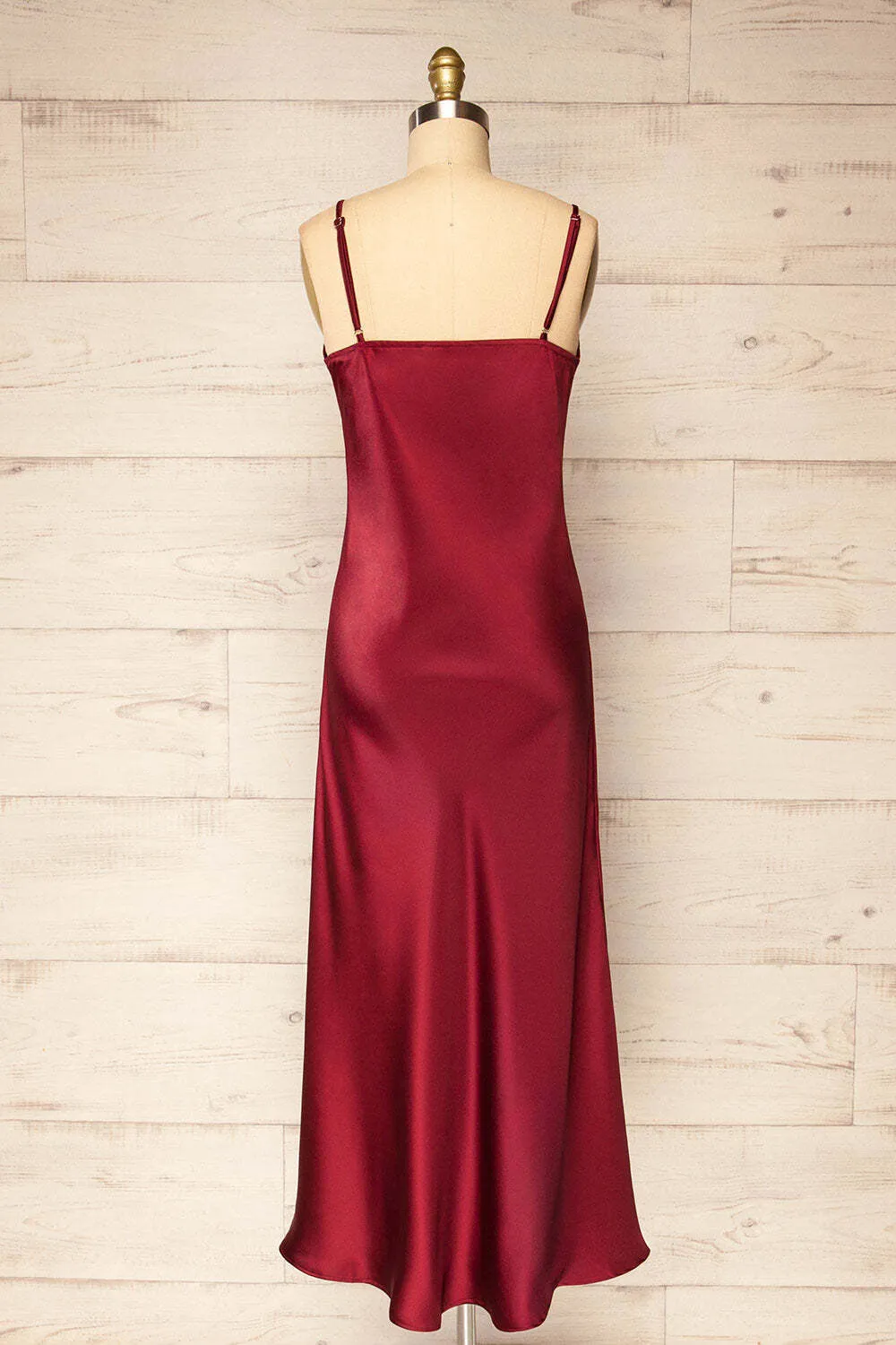 Burgundy Straps V Neck Slip Midi Party Dress