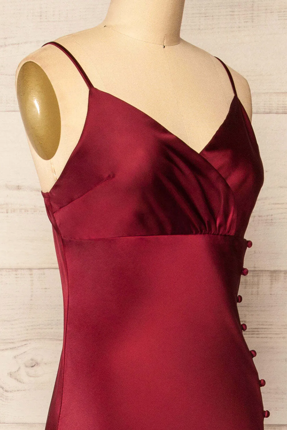 Burgundy Straps V Neck Slip Midi Party Dress