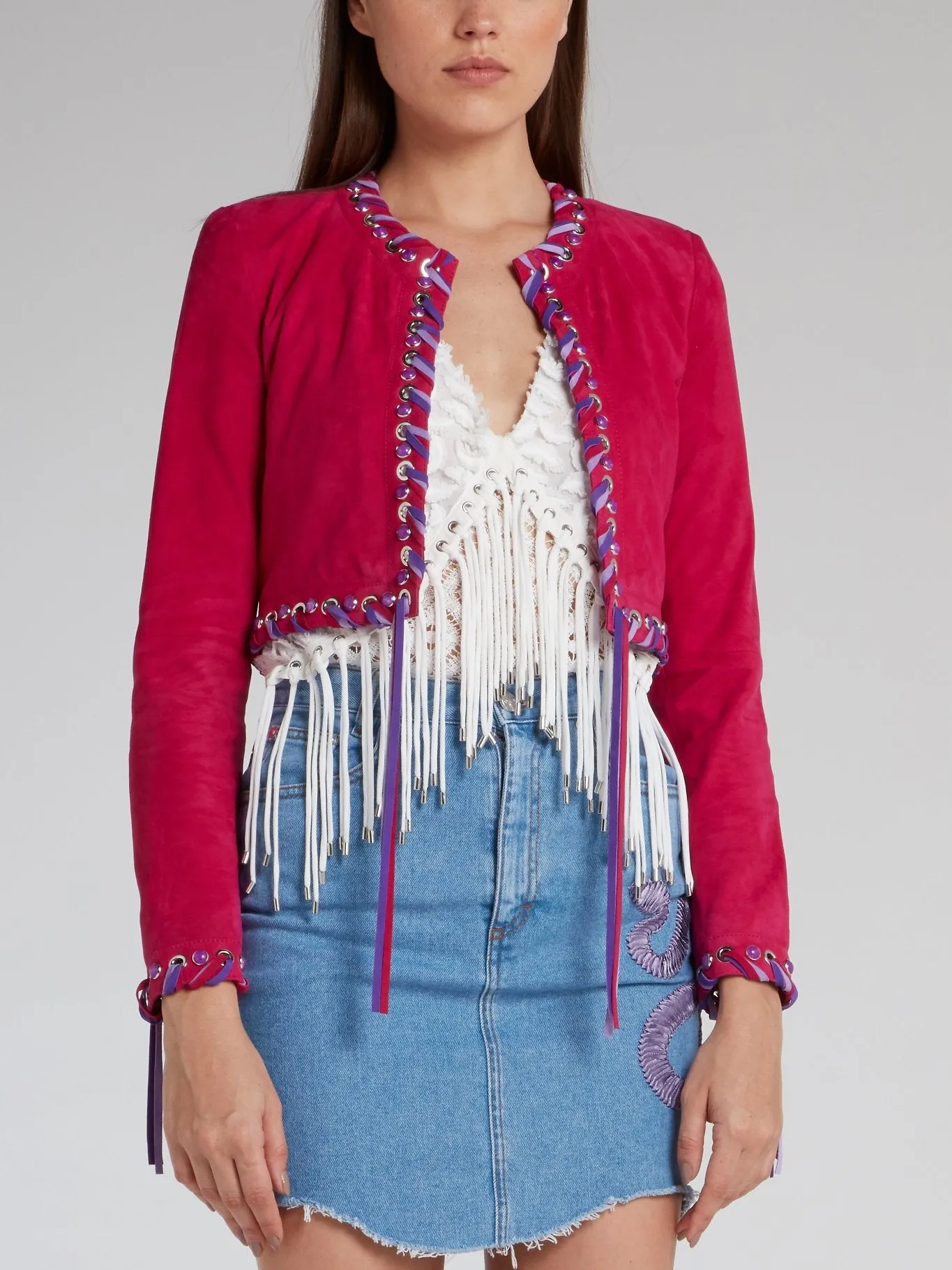 Burgundy String Detail Cropped Jacket