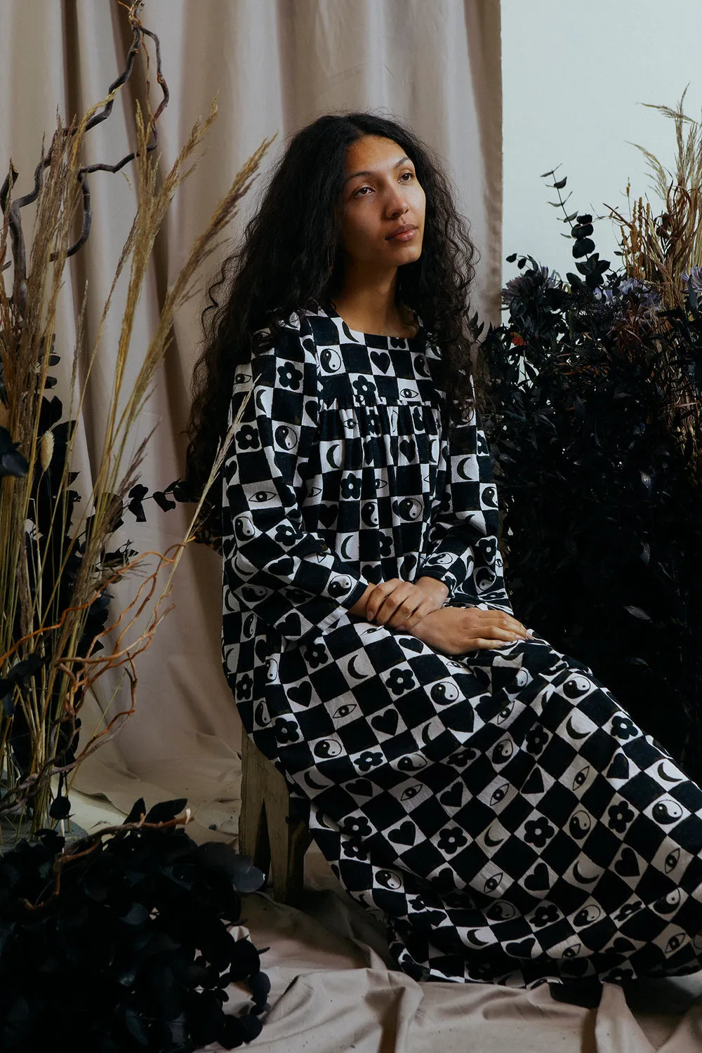 Calendula dress in checkerboard