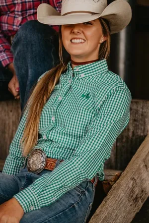 Campdraft Aus Shirt Womens Green Check