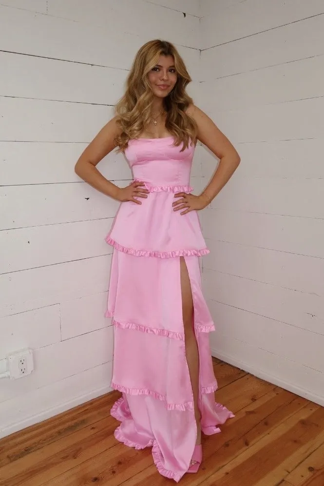 Cantaloupe Orange Corset Tiered Long Party Dresss