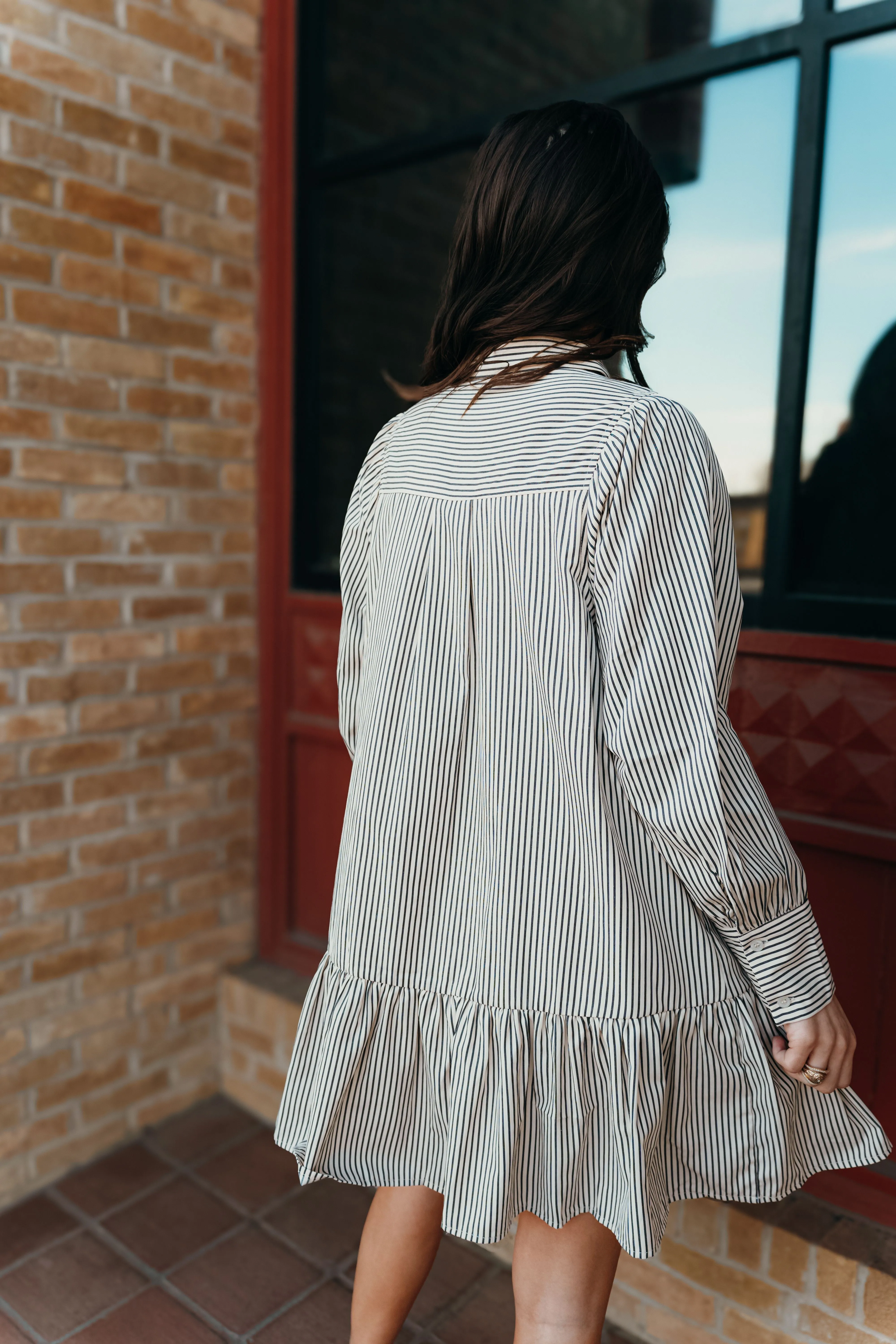 Charcoal Striped Long Sleeve Mini Dress D25128