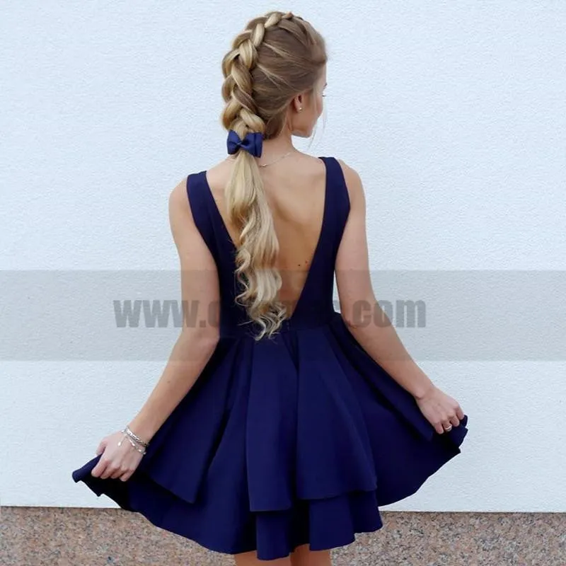 Cheap Short Simple V Neck Black Homecoming Dresses Online, TYP0801