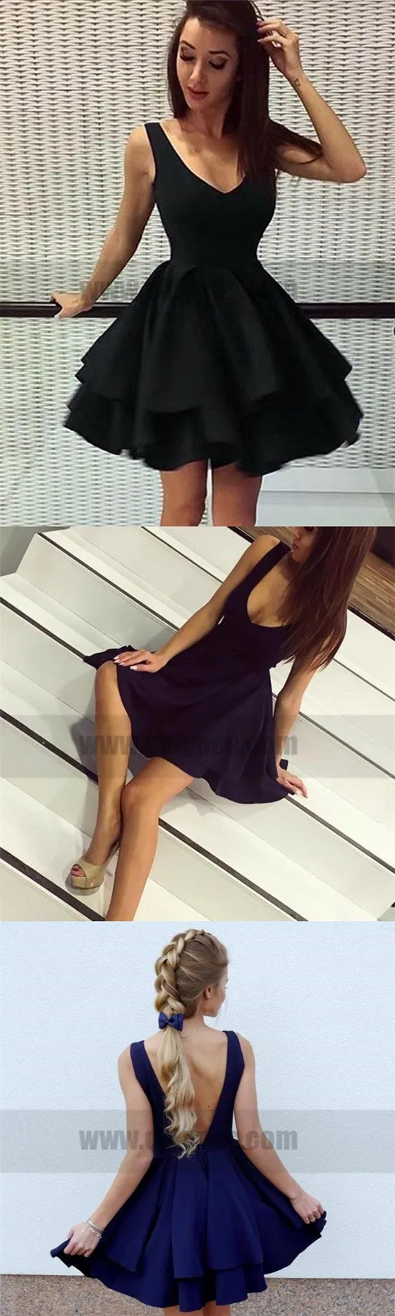 Cheap Short Simple V Neck Black Homecoming Dresses Online, TYP0801
