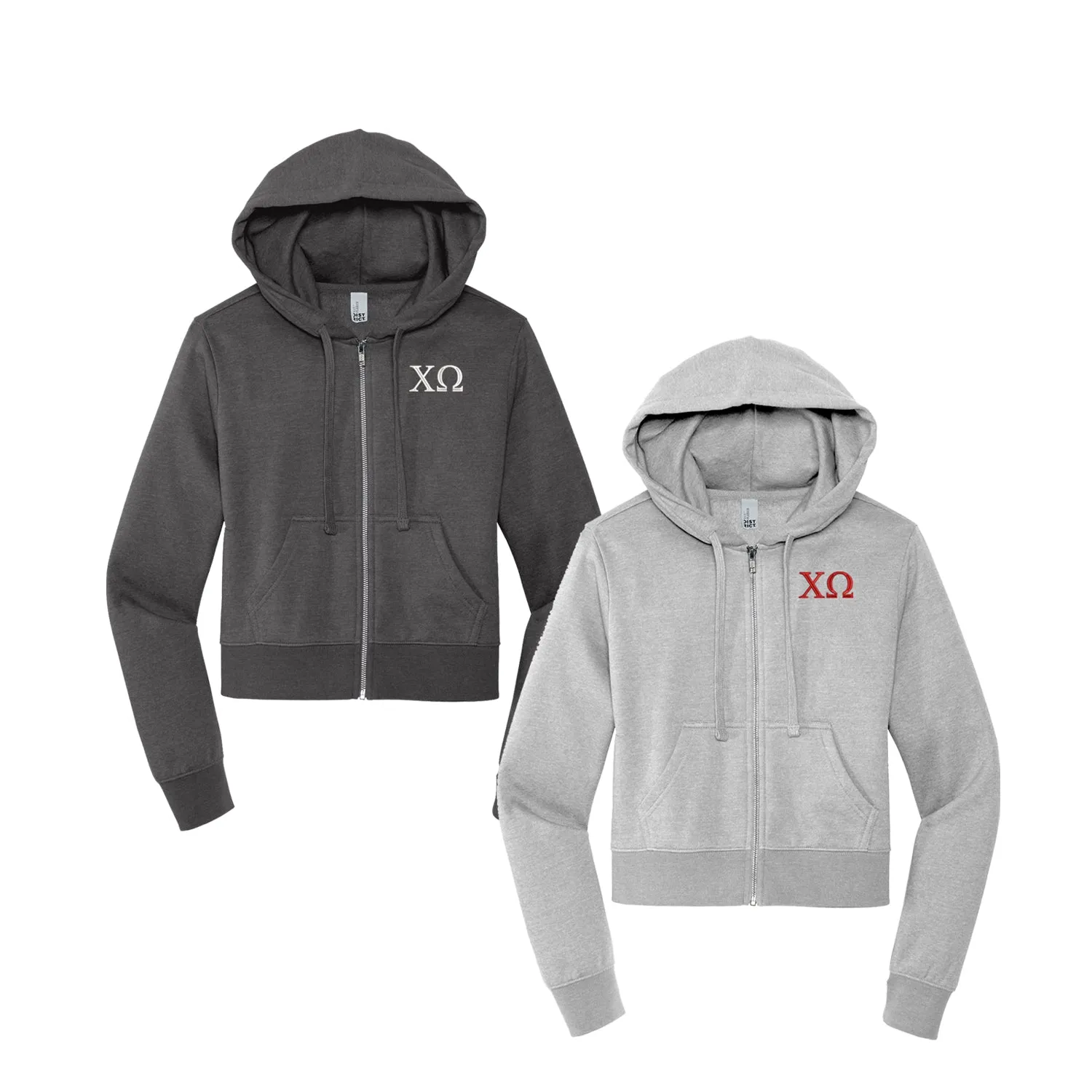 Chi Omega Cropped Zip Up Hoodie