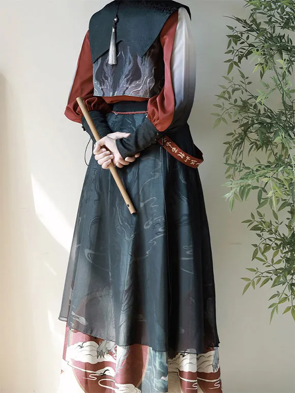 Chinese Style Lolita Dress Fringe Long Sleeves Polyester Chinese Style Animal Print Black Chinese Style Lolita