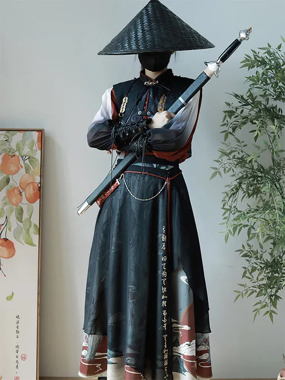 Chinese Style Lolita Dress Fringe Long Sleeves Polyester Chinese Style Animal Print Black Chinese Style Lolita