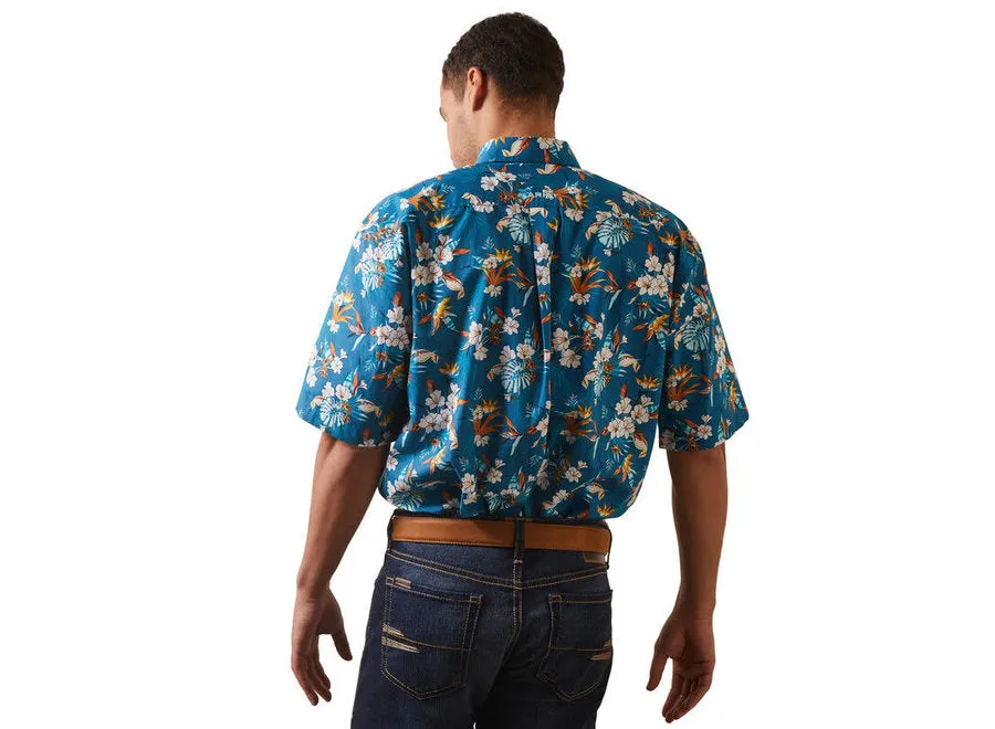 CL10043867 Mens S/S Hawaiian Blue Flowers