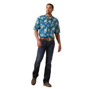 CL10043867 Mens S/S Hawaiian Blue Flowers