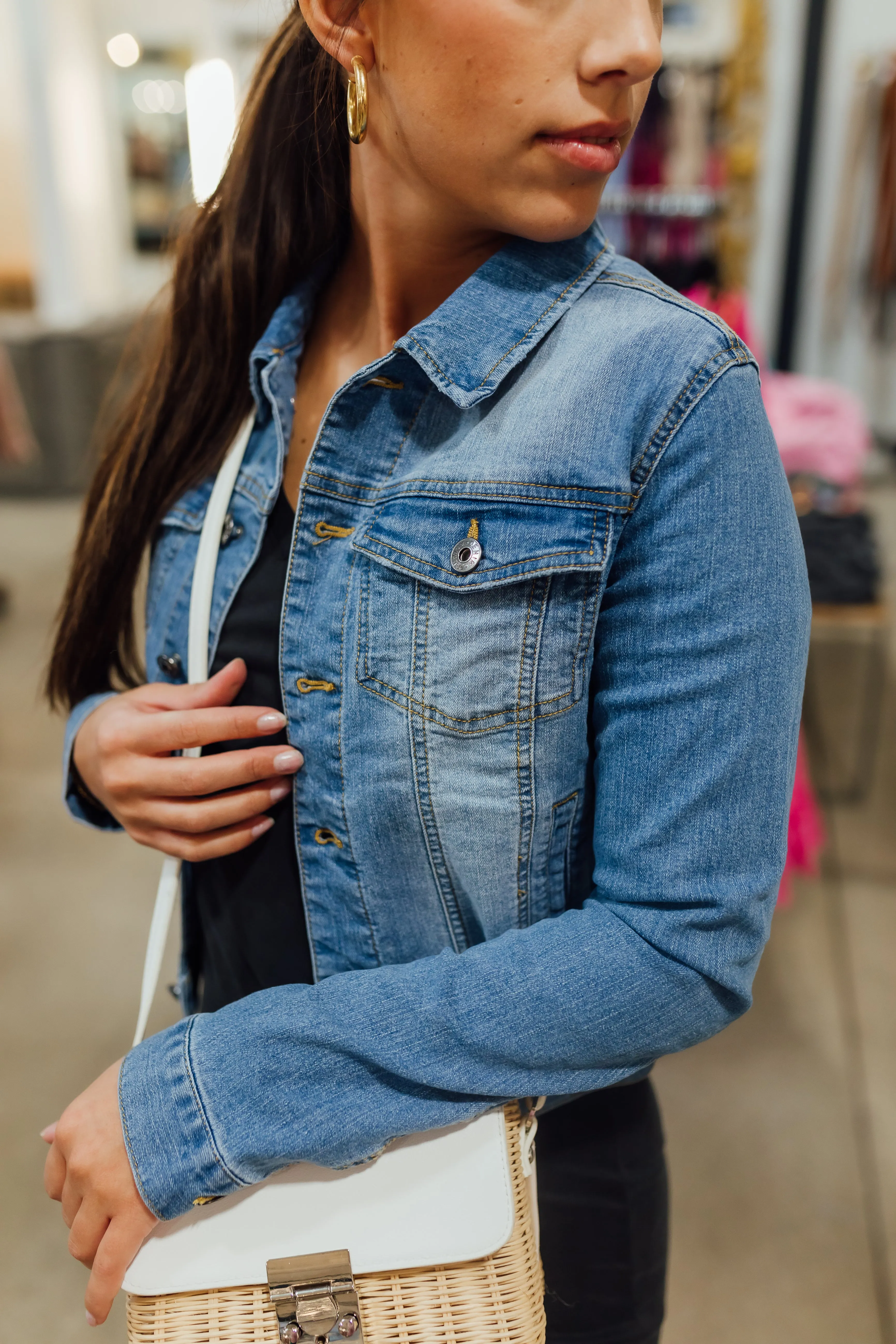 classic denim jacket in medium wash
